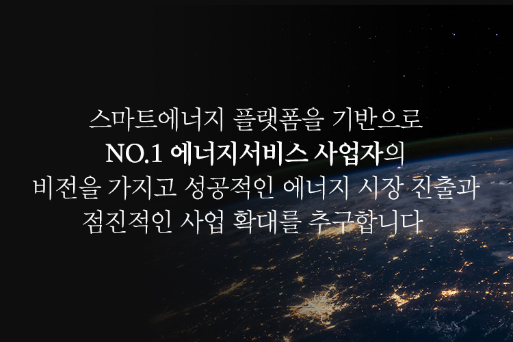 스마트에너지 플랫폼을 기반으로 No.1 에너지서비스 사업자의 비전을 가지고 성공적인 에너지 시장 진출과 점진적인 사업 확대를 추구합니다 